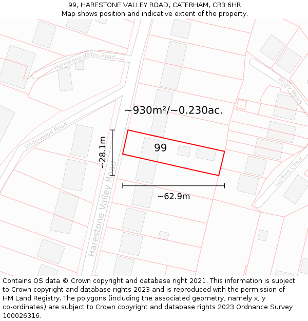 99, HARESTONE VALLEY ROAD, CATERHAM, CR3 6HR: Plot and title map