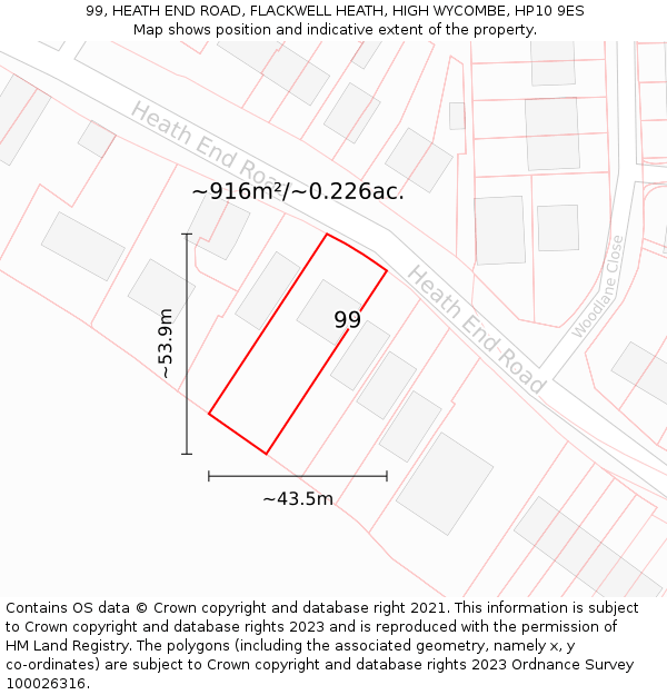 99, HEATH END ROAD, FLACKWELL HEATH, HIGH WYCOMBE, HP10 9ES: Plot and title map