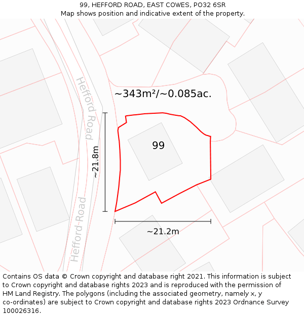 99, HEFFORD ROAD, EAST COWES, PO32 6SR: Plot and title map