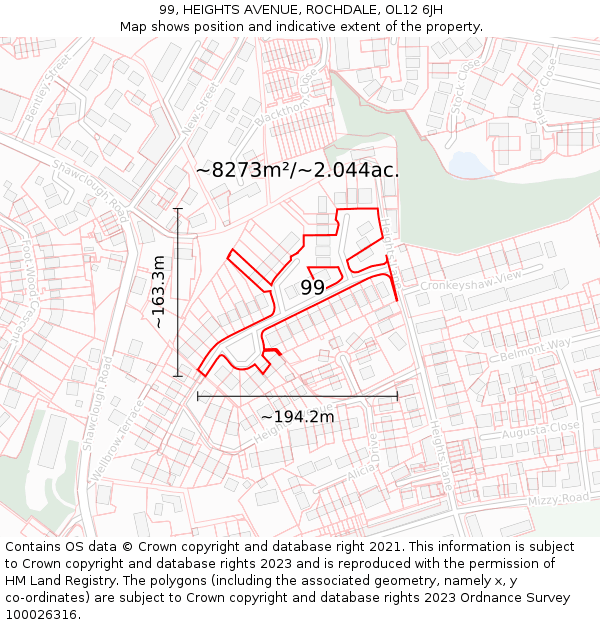 99, HEIGHTS AVENUE, ROCHDALE, OL12 6JH: Plot and title map