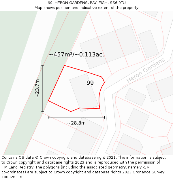 99, HERON GARDENS, RAYLEIGH, SS6 9TU: Plot and title map