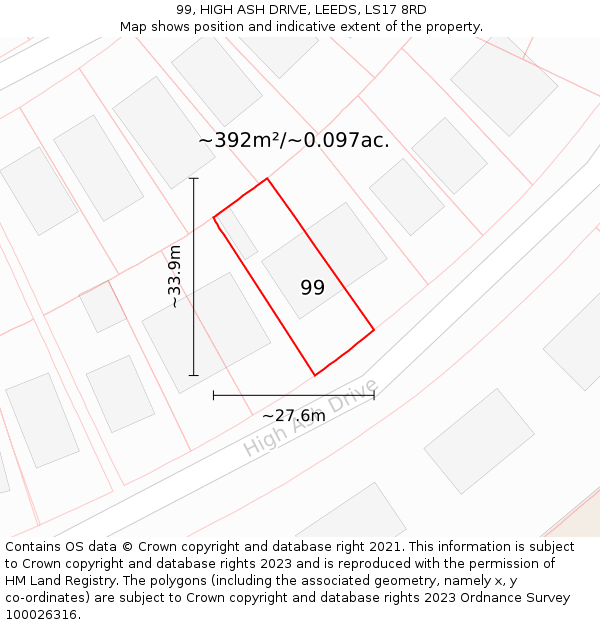 99, HIGH ASH DRIVE, LEEDS, LS17 8RD: Plot and title map