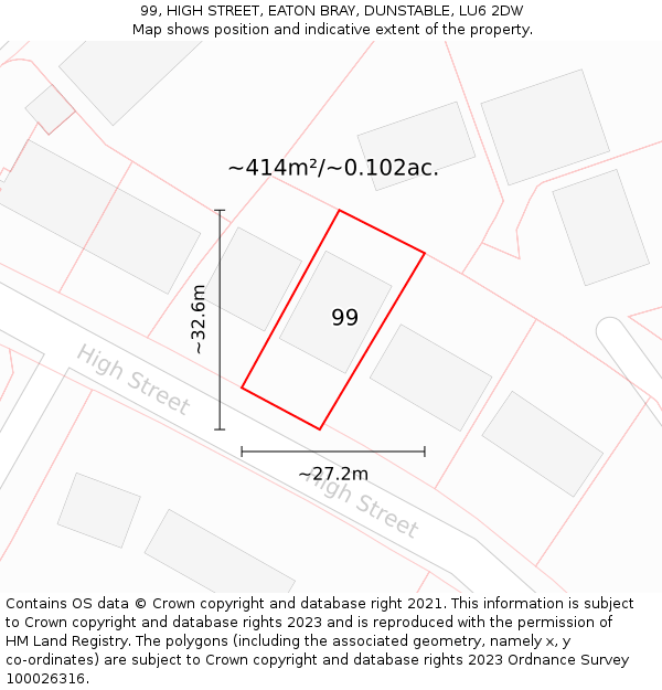 99, HIGH STREET, EATON BRAY, DUNSTABLE, LU6 2DW: Plot and title map
