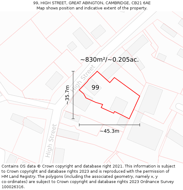 99, HIGH STREET, GREAT ABINGTON, CAMBRIDGE, CB21 6AE: Plot and title map