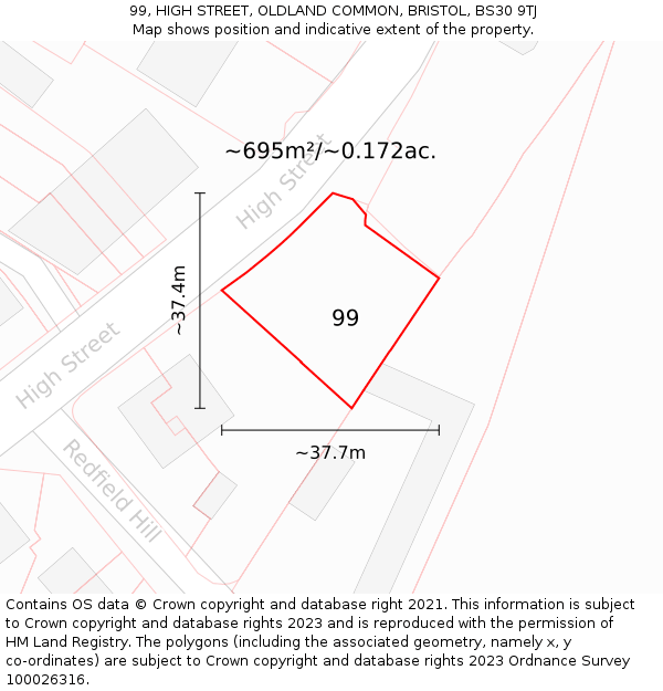 99, HIGH STREET, OLDLAND COMMON, BRISTOL, BS30 9TJ: Plot and title map