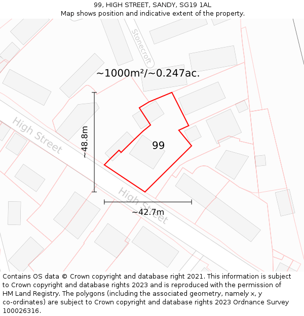 99, HIGH STREET, SANDY, SG19 1AL: Plot and title map