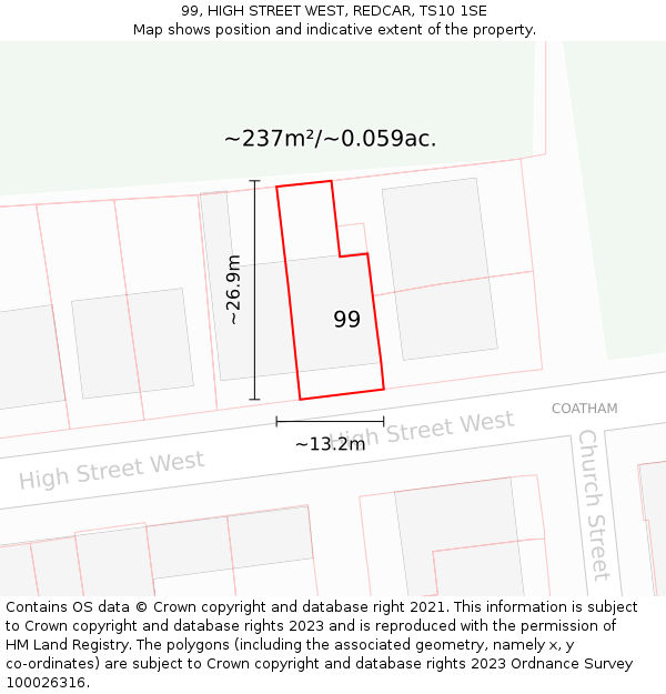 99, HIGH STREET WEST, REDCAR, TS10 1SE: Plot and title map