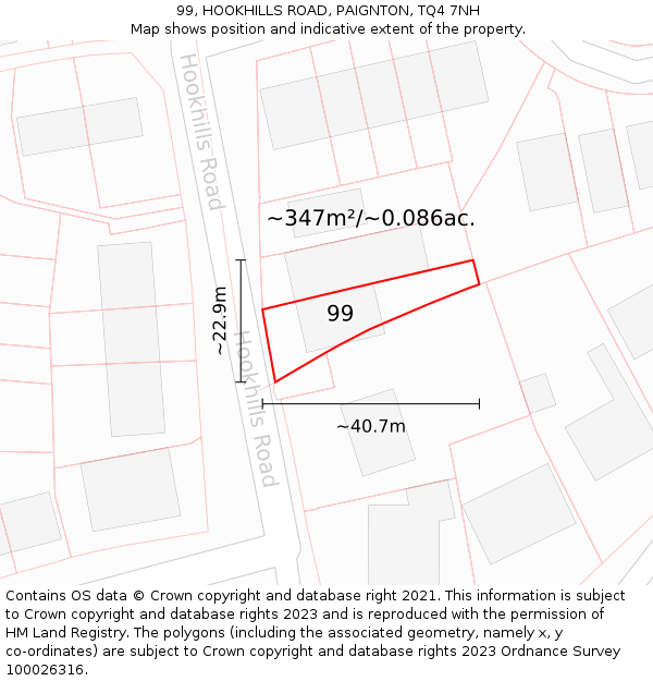 99, HOOKHILLS ROAD, PAIGNTON, TQ4 7NH: Plot and title map