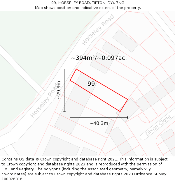 99, HORSELEY ROAD, TIPTON, DY4 7NG: Plot and title map