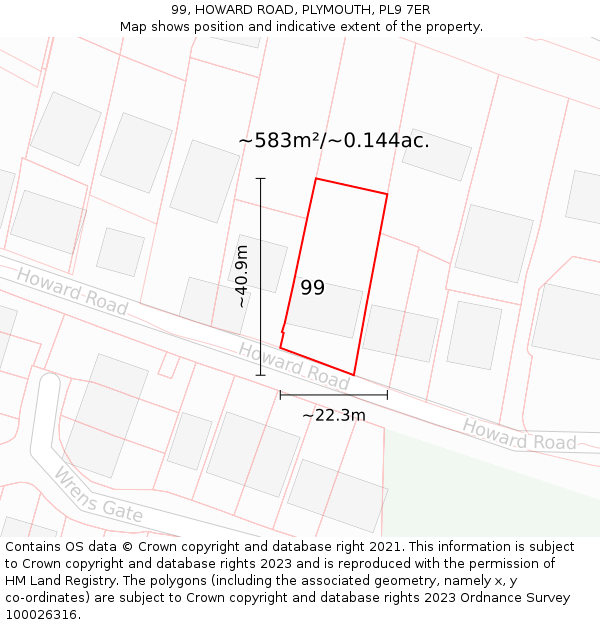99, HOWARD ROAD, PLYMOUTH, PL9 7ER: Plot and title map