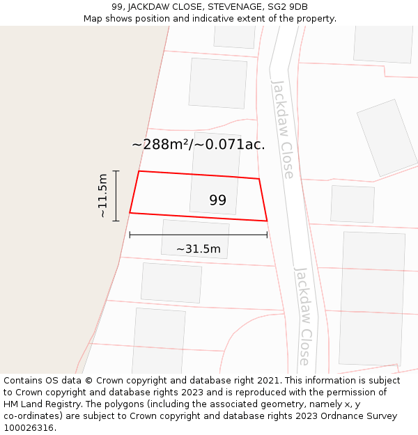 99, JACKDAW CLOSE, STEVENAGE, SG2 9DB: Plot and title map