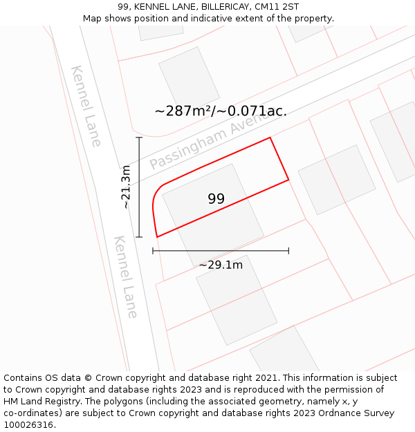 99, KENNEL LANE, BILLERICAY, CM11 2ST: Plot and title map