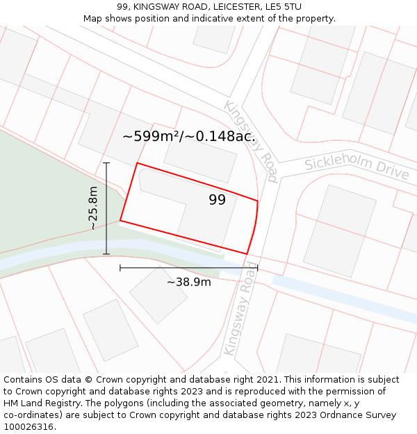 99, KINGSWAY ROAD, LEICESTER, LE5 5TU: Plot and title map