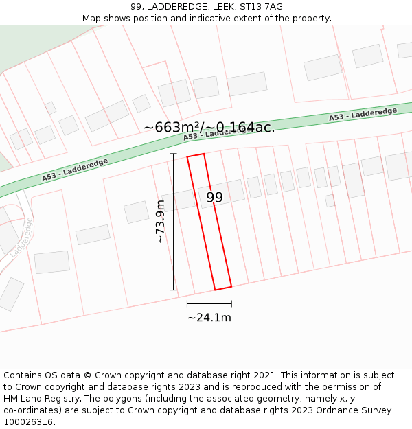 99, LADDEREDGE, LEEK, ST13 7AG: Plot and title map