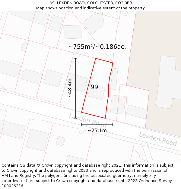 99, LEXDEN ROAD, COLCHESTER, CO3 3RB: Plot and title map