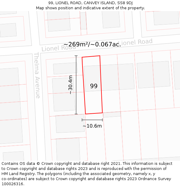 99, LIONEL ROAD, CANVEY ISLAND, SS8 9DJ: Plot and title map