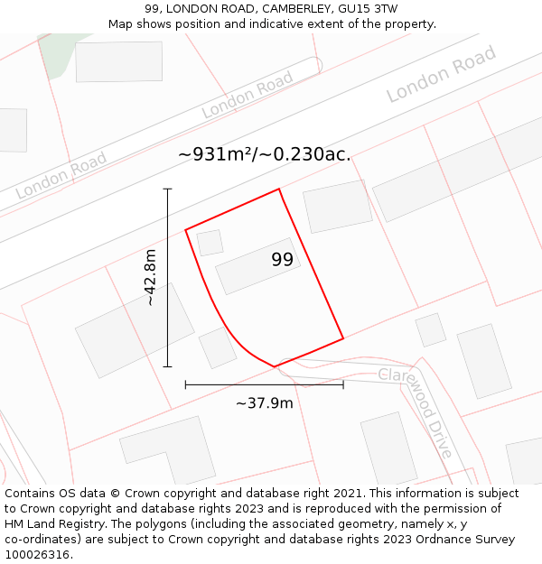 99, LONDON ROAD, CAMBERLEY, GU15 3TW: Plot and title map