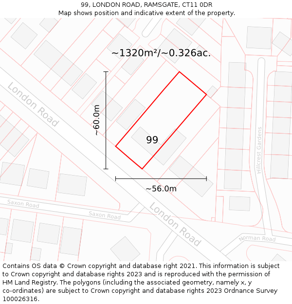 99, LONDON ROAD, RAMSGATE, CT11 0DR: Plot and title map