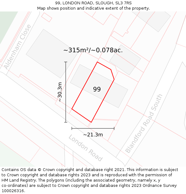 99, LONDON ROAD, SLOUGH, SL3 7RS: Plot and title map