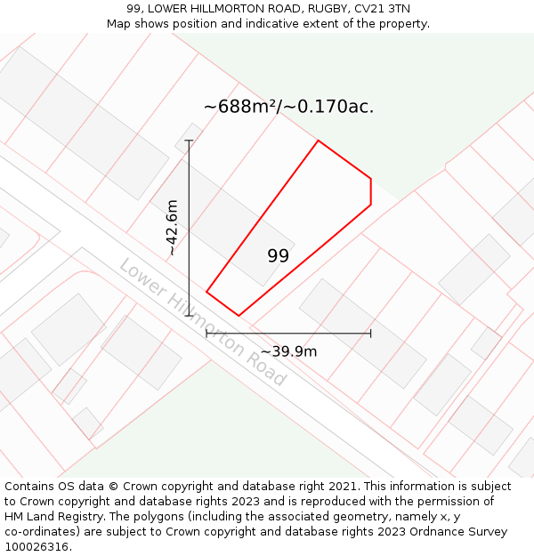 99, LOWER HILLMORTON ROAD, RUGBY, CV21 3TN: Plot and title map