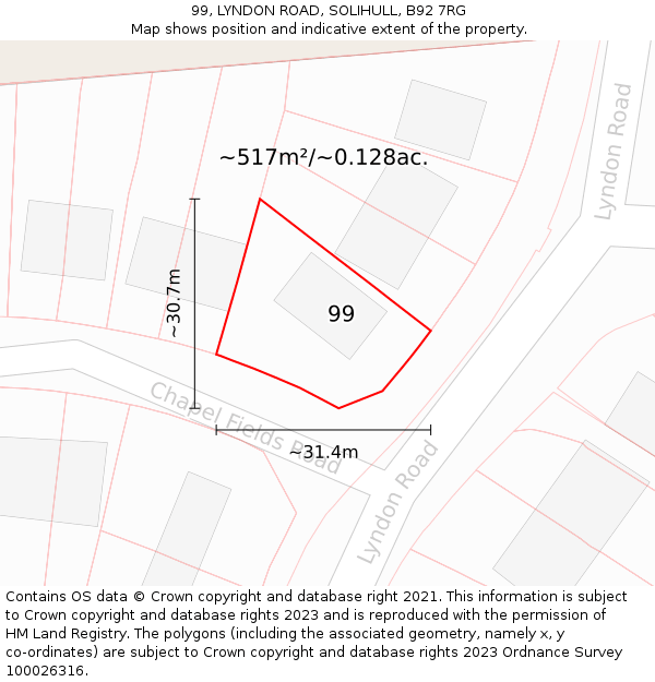 99, LYNDON ROAD, SOLIHULL, B92 7RG: Plot and title map