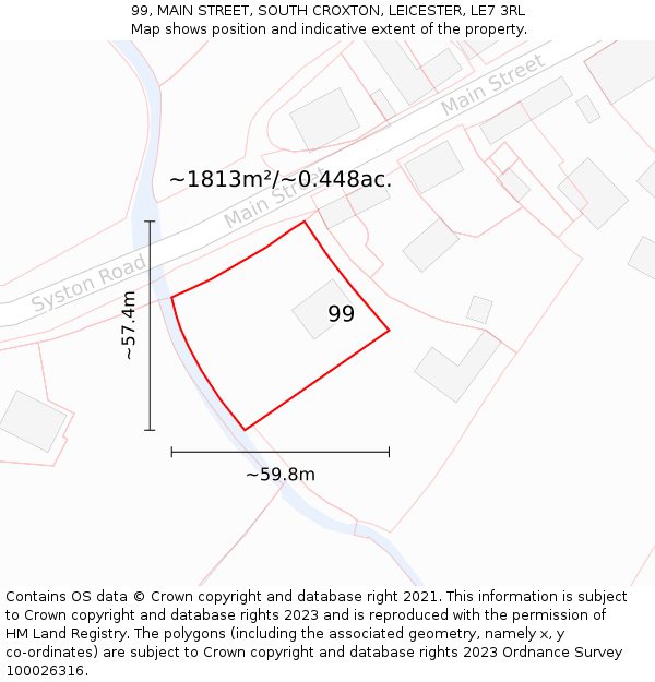 99, MAIN STREET, SOUTH CROXTON, LEICESTER, LE7 3RL: Plot and title map