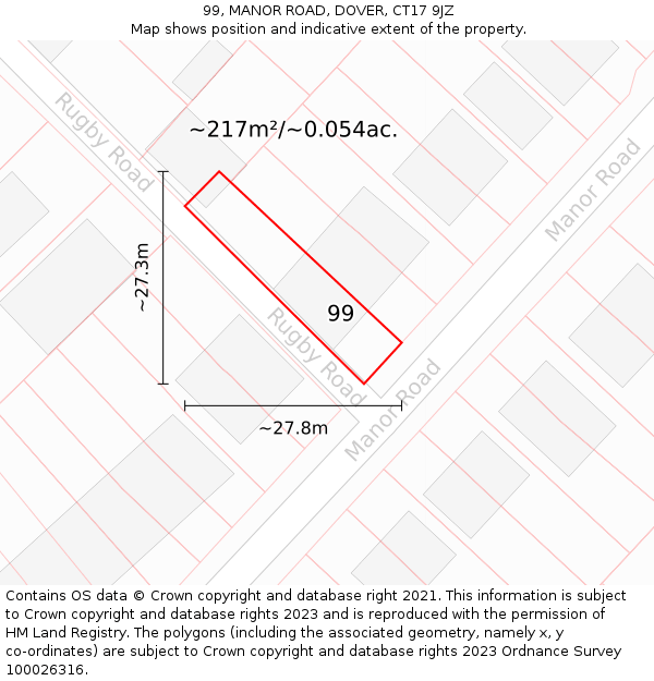 99, MANOR ROAD, DOVER, CT17 9JZ: Plot and title map