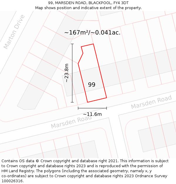 99, MARSDEN ROAD, BLACKPOOL, FY4 3DT: Plot and title map