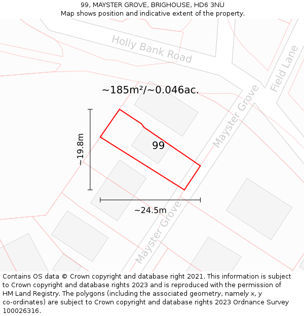 99, MAYSTER GROVE, BRIGHOUSE, HD6 3NU: Plot and title map