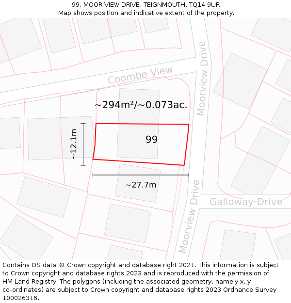 99, MOOR VIEW DRIVE, TEIGNMOUTH, TQ14 9UR: Plot and title map