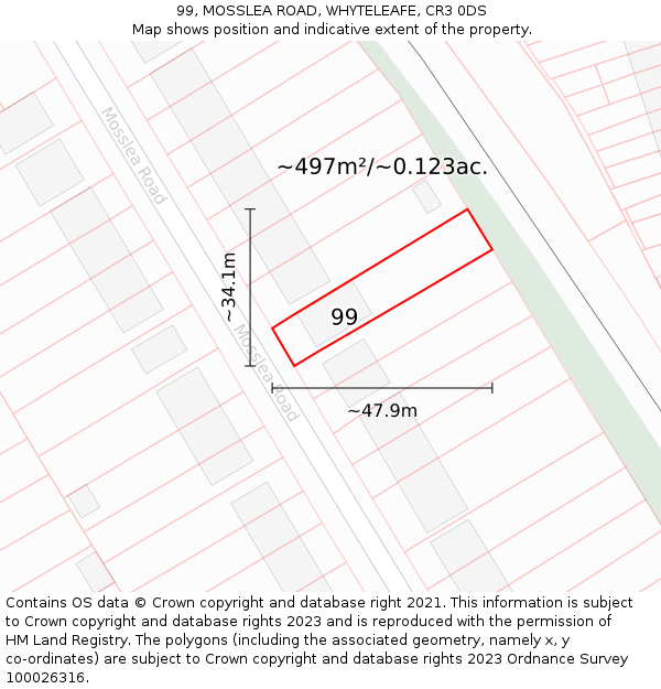 99, MOSSLEA ROAD, WHYTELEAFE, CR3 0DS: Plot and title map
