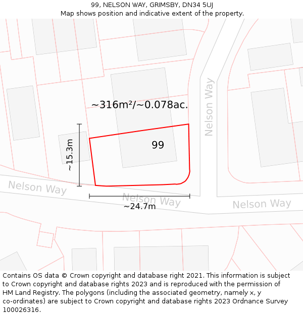 99, NELSON WAY, GRIMSBY, DN34 5UJ: Plot and title map