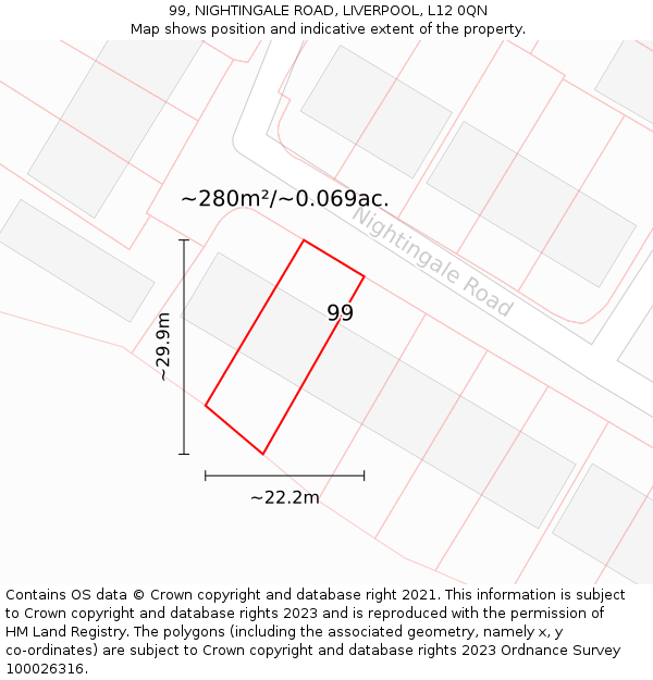 99, NIGHTINGALE ROAD, LIVERPOOL, L12 0QN: Plot and title map