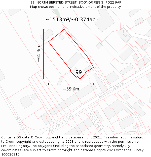 99, NORTH BERSTED STREET, BOGNOR REGIS, PO22 9AF: Plot and title map