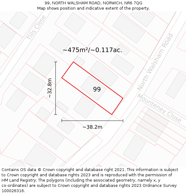 99, NORTH WALSHAM ROAD, NORWICH, NR6 7QG: Plot and title map