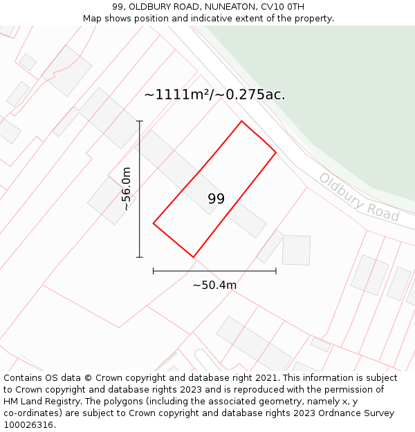 99, OLDBURY ROAD, NUNEATON, CV10 0TH: Plot and title map