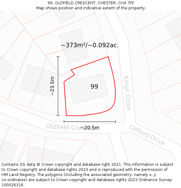 99, OLDFIELD CRESCENT, CHESTER, CH4 7PF: Plot and title map