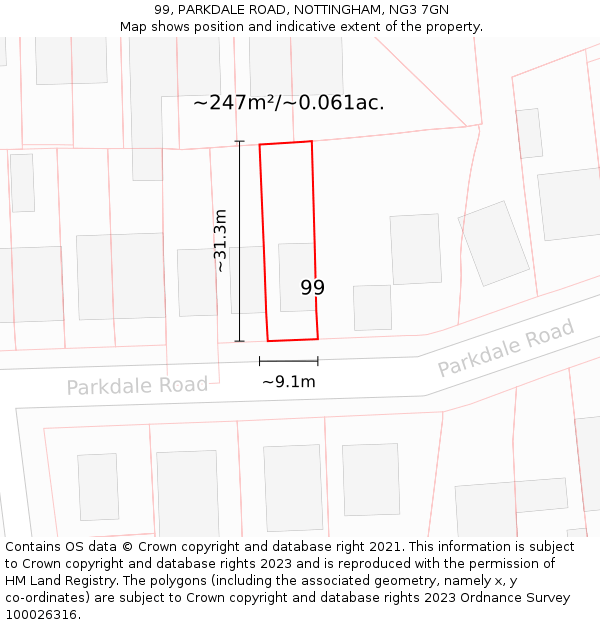 99, PARKDALE ROAD, NOTTINGHAM, NG3 7GN: Plot and title map