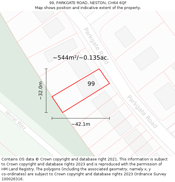 99, PARKGATE ROAD, NESTON, CH64 6QF: Plot and title map