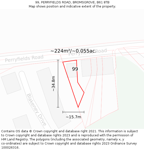 99, PERRYFIELDS ROAD, BROMSGROVE, B61 8TB: Plot and title map