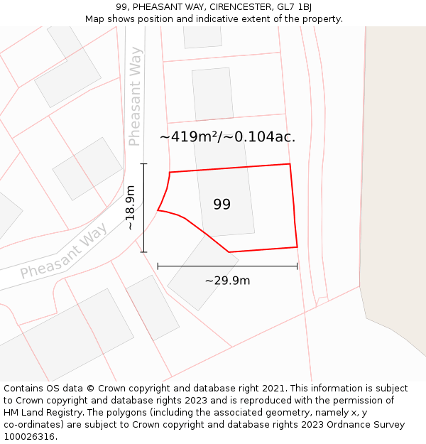 99, PHEASANT WAY, CIRENCESTER, GL7 1BJ: Plot and title map