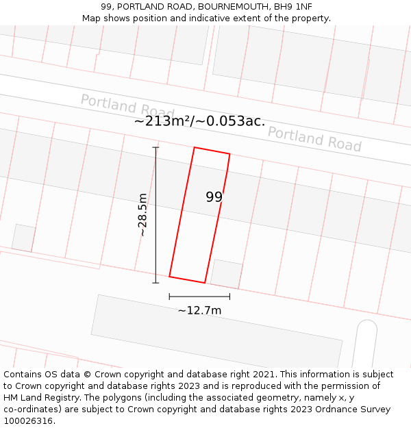 99, PORTLAND ROAD, BOURNEMOUTH, BH9 1NF: Plot and title map