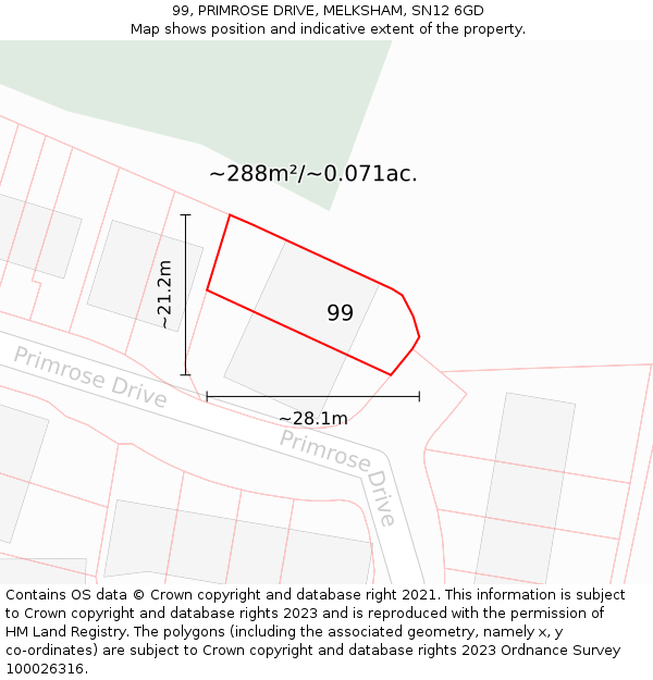 99, PRIMROSE DRIVE, MELKSHAM, SN12 6GD: Plot and title map