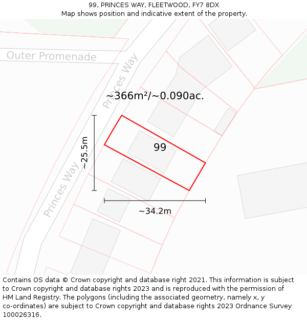 99, PRINCES WAY, FLEETWOOD, FY7 8DX: Plot and title map