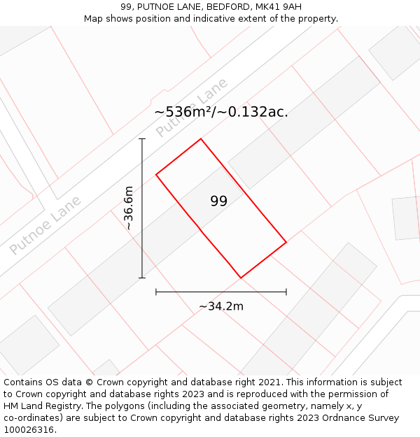 99, PUTNOE LANE, BEDFORD, MK41 9AH: Plot and title map