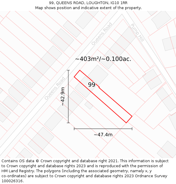 99, QUEENS ROAD, LOUGHTON, IG10 1RR: Plot and title map