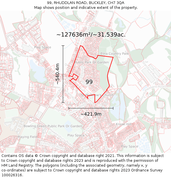 99, RHUDDLAN ROAD, BUCKLEY, CH7 3QA: Plot and title map