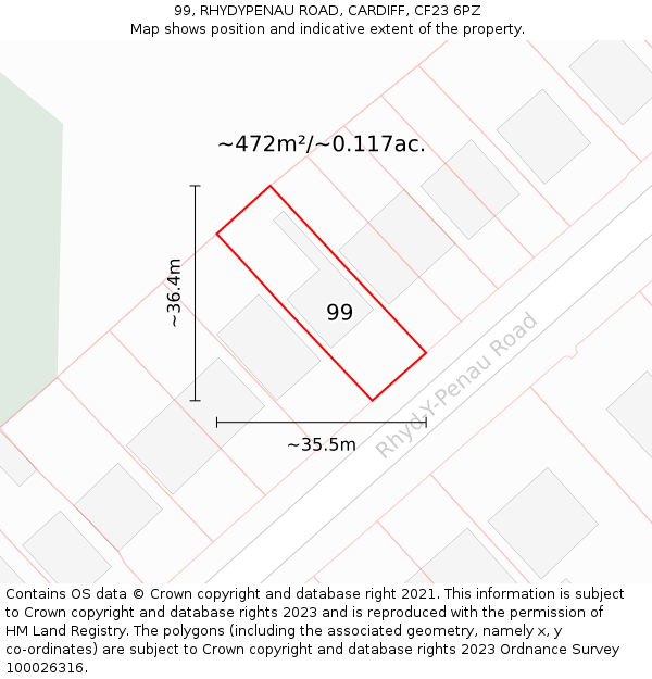 99, RHYDYPENAU ROAD, CARDIFF, CF23 6PZ: Plot and title map