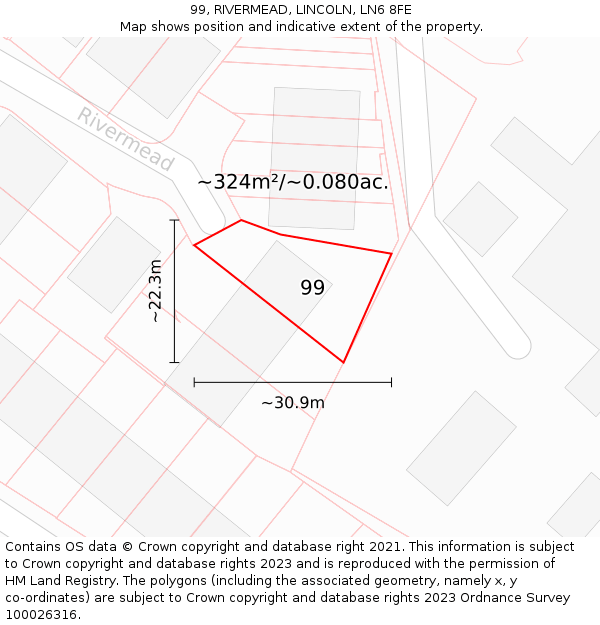 99, RIVERMEAD, LINCOLN, LN6 8FE: Plot and title map