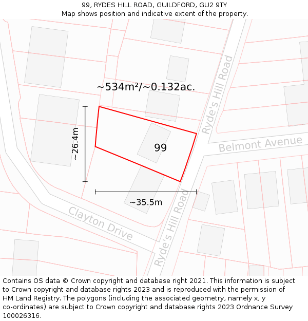 99, RYDES HILL ROAD, GUILDFORD, GU2 9TY: Plot and title map